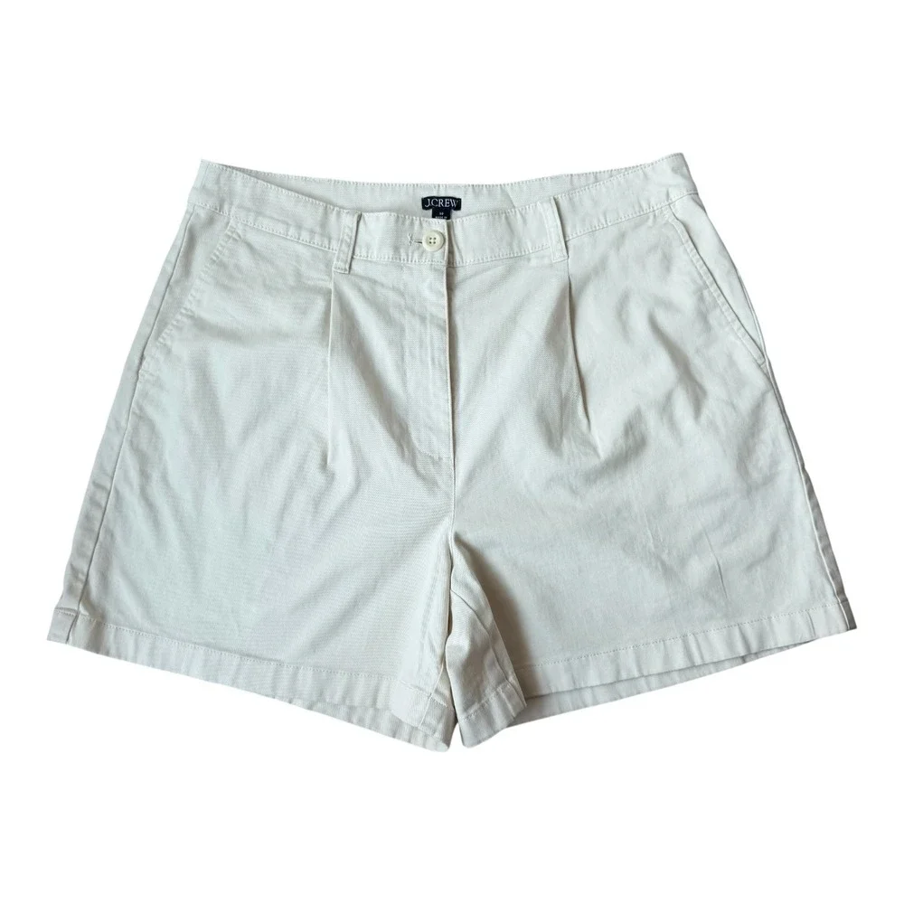 J.Crew Womens 10 Pleated Capeside Chino Shorts Natural Ivory Stretch BQ799